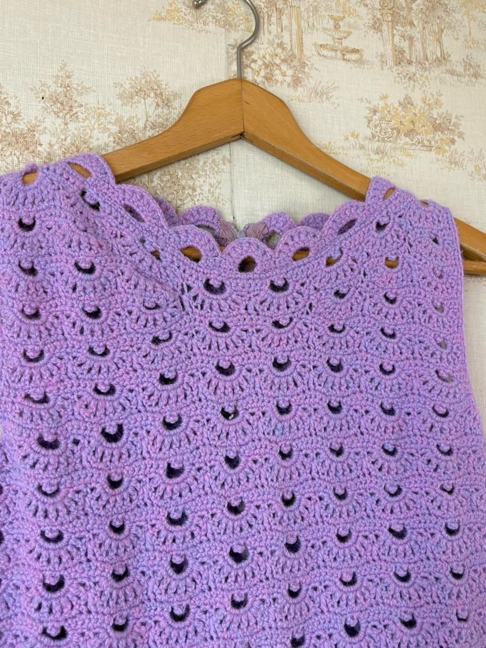 Vintage 60s 70s Purple Crochet Knit Mini Handmade Dress Retro Boho Mod - Picture 5 of 7